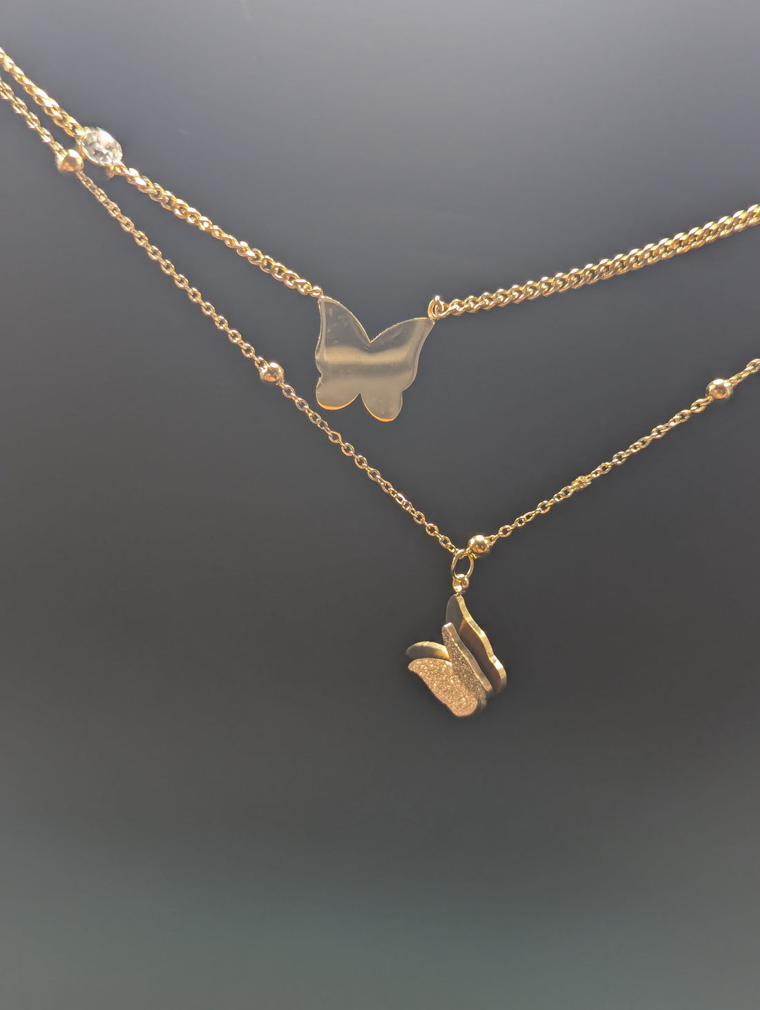 Double Layer Butterfly Pendant Necklace – Gold Plated Minimal Charm